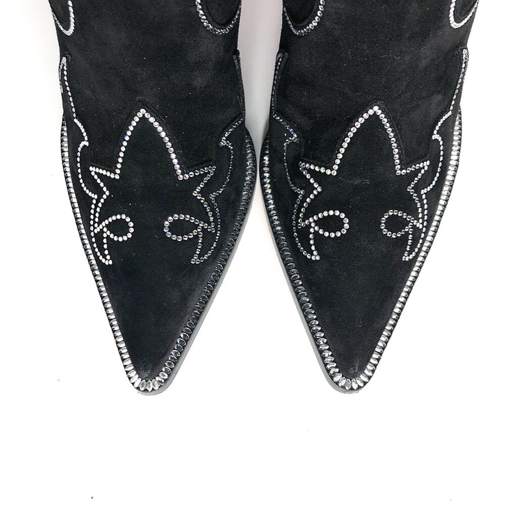 Christian Louboutin Santigag Strass 85 Black Suede Western Style Low Boots 38 - Picture 7 of 12